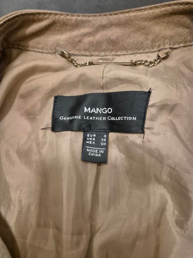 Mango leren bikerjack - Maat S, Mango, Beige, Ophalen of Verzenden, Zo goed als nieuw