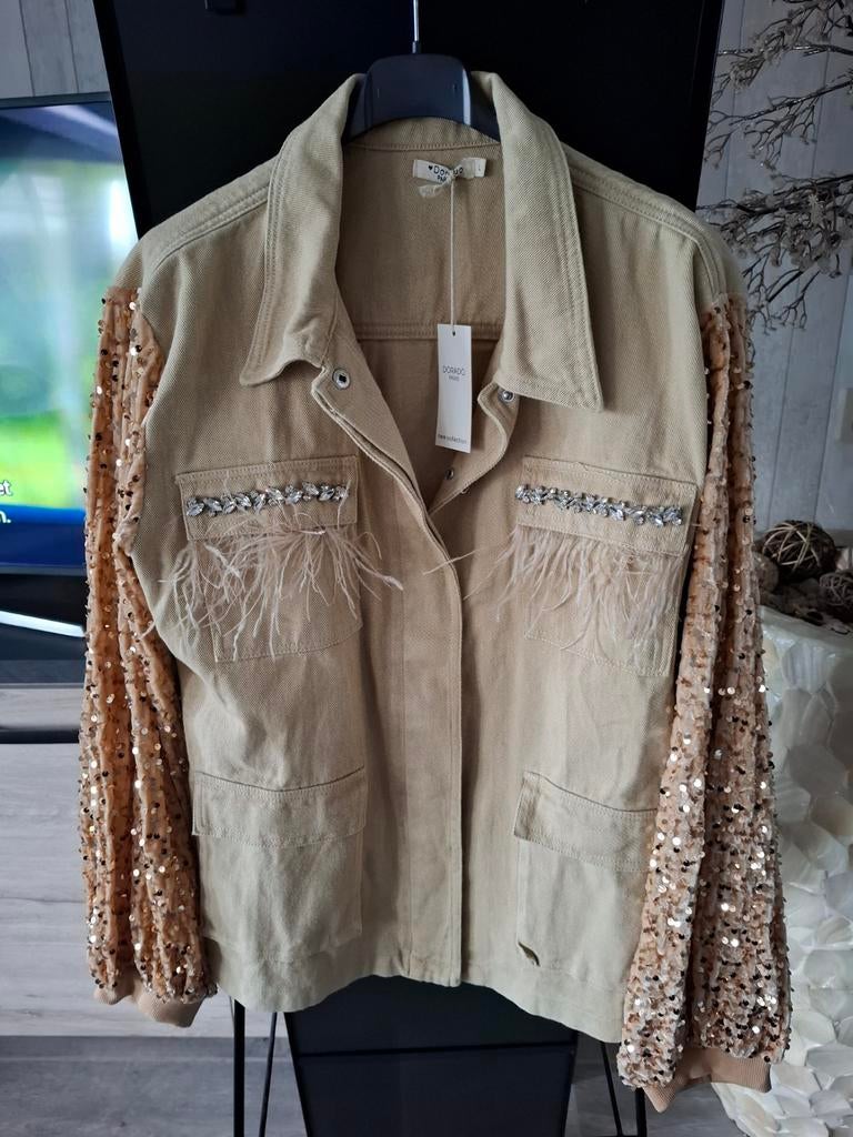 Spijkerjas met glitter, Ophalen of Verzenden, Zo goed als nieuw, Maat 42/44 (L), Blauw