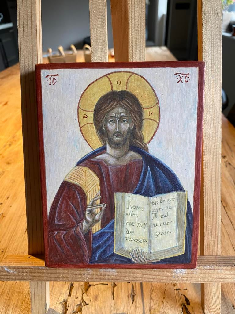 Hand geschilderd Icoon Jezus Pantocrator, Ophalen of Verzenden