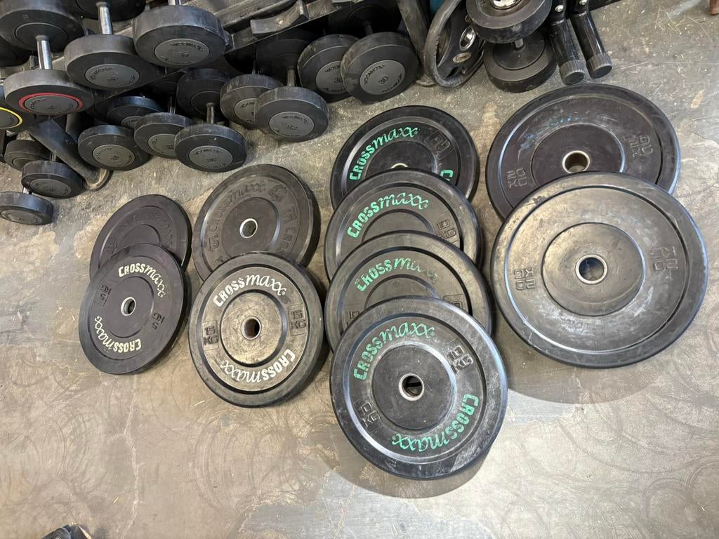 Crossmaxx olympische bumperplates 120 kg gewichten, Ophalen, Halterschijven, Gebruikt, 120 kg