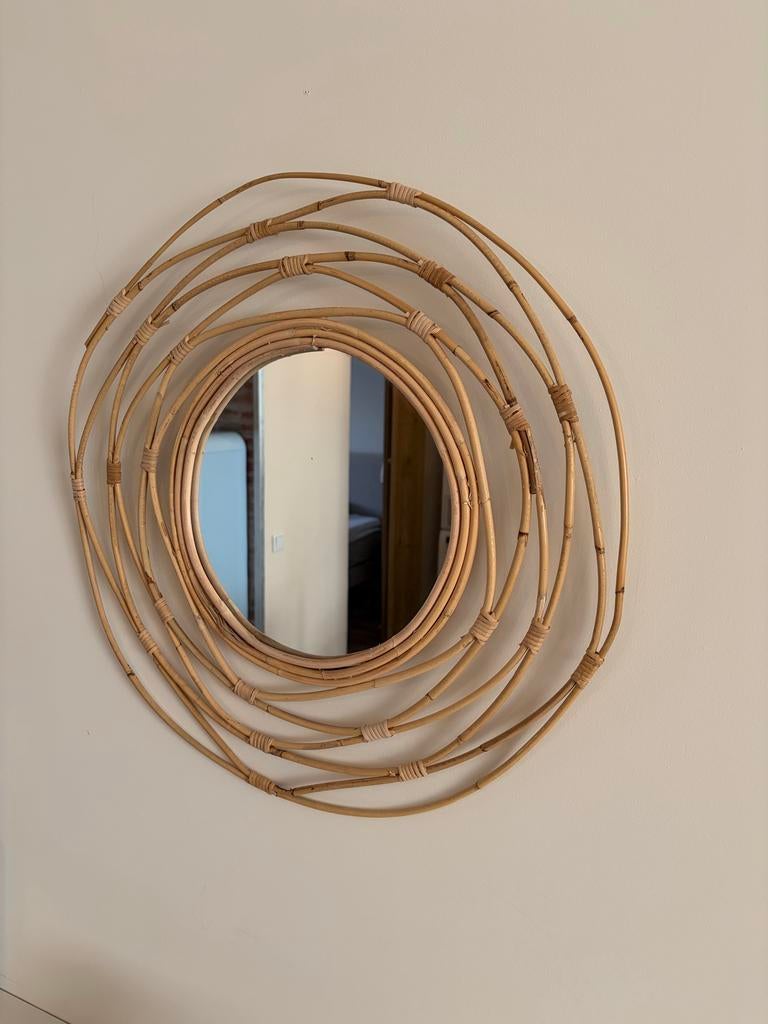 Xenos spiegel - Nieuwstaat, bamboe design, Huis en Inrichting, Ophalen, Nieuw, Rond, 50 tot 75 cm