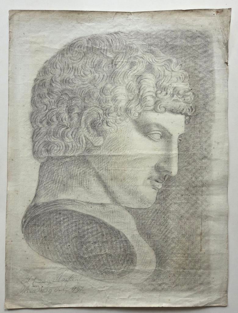 Antieke tekening. Hoofd. Van Haeften gesigneerd. 1797., Ophalen of Verzenden