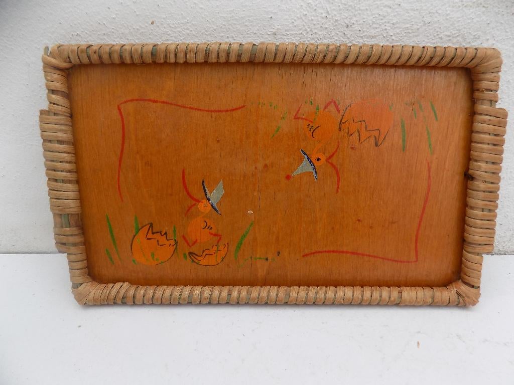 Dienblad blad ontbijt hout vintage retro, Ophalen of Verzenden, Gebruikt, Rechthoekig, Hout