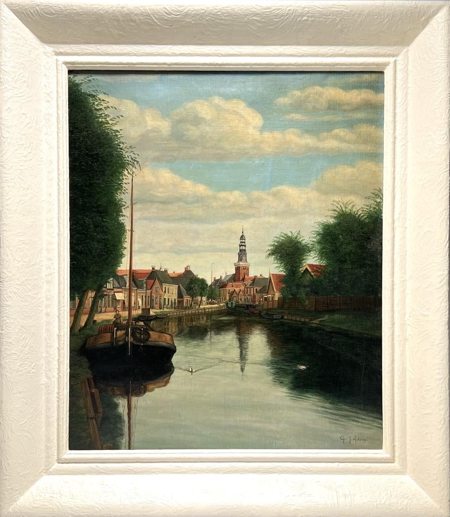 38. Olieverfschilderij, G.J. Adema - Aldeboarn, Friesland, Ophalen of Verzenden