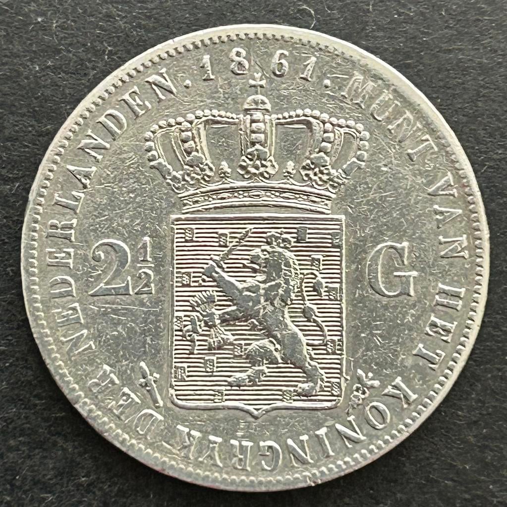 Rijksdaalder 1861 zonder punt achter F, Koning Willem III, Zilver, Ophalen of Verzenden, Losse munt