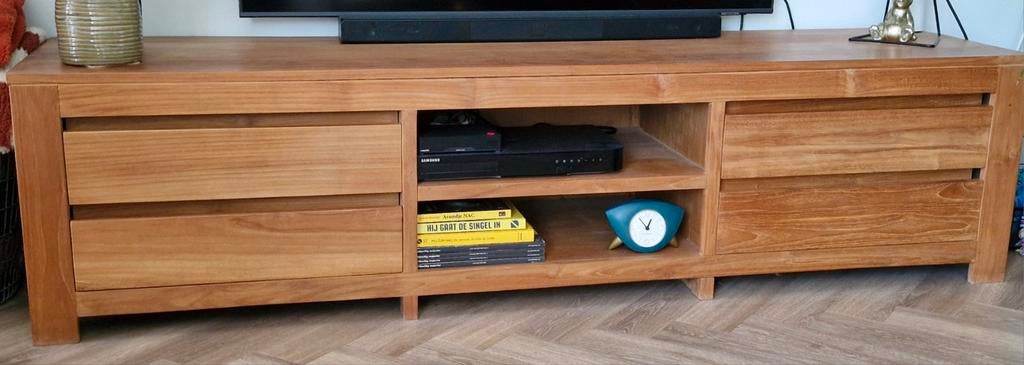 TV meubel massief, onbehandeld teakhout, Huis en Inrichting, Kasten | Televisiemeubels, 150 tot 200 cm, Teakhout, Ophalen of Verzenden