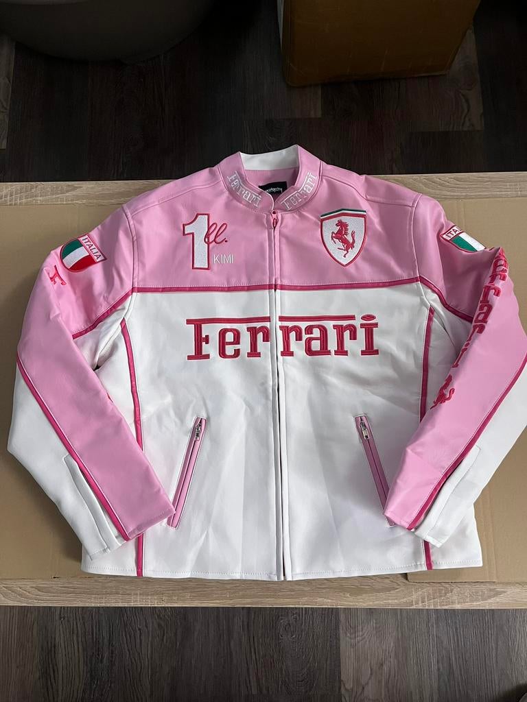 Pink Ferrari Racing Jas (Maat M) Leder Look Edition, Ophalen of Verzenden, Zo goed als nieuw, Maat 48/50 (M), Roze