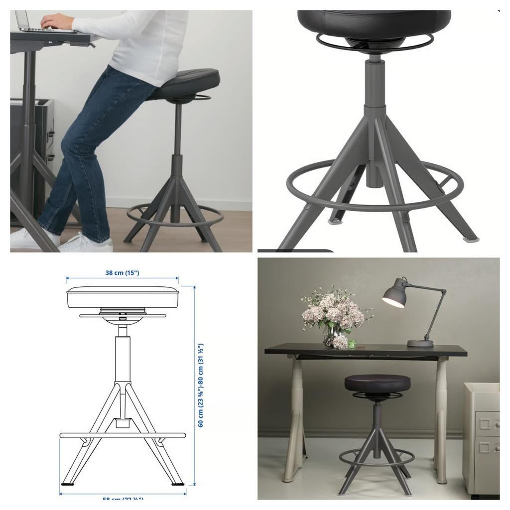 Ikea trollberget sta/zit kruk of  bureau stoel, Ophalen of Verzenden, Zwart, Bureaukruk