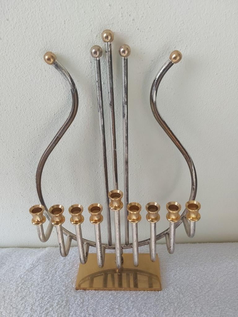 GOLD & SILVER PLATED KARSHI KANDELAAR VOOR DUNNE KAARSEN, Antiek en Kunst, Antiek | Kandelaars, Ophalen of Verzenden, Zilver