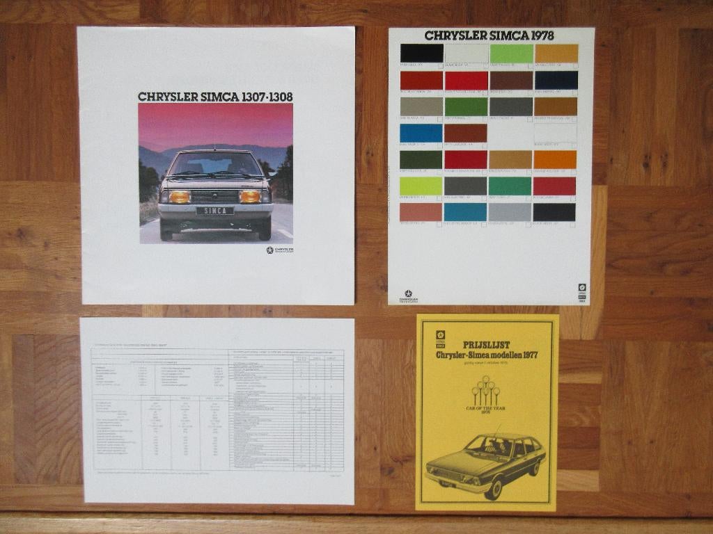 Autofolder CHRYSLER SIMCA 1307-1308 uit 1977 èn kleurenkaart, Ophalen of Verzenden, Zo goed als nieuw, Overige merken