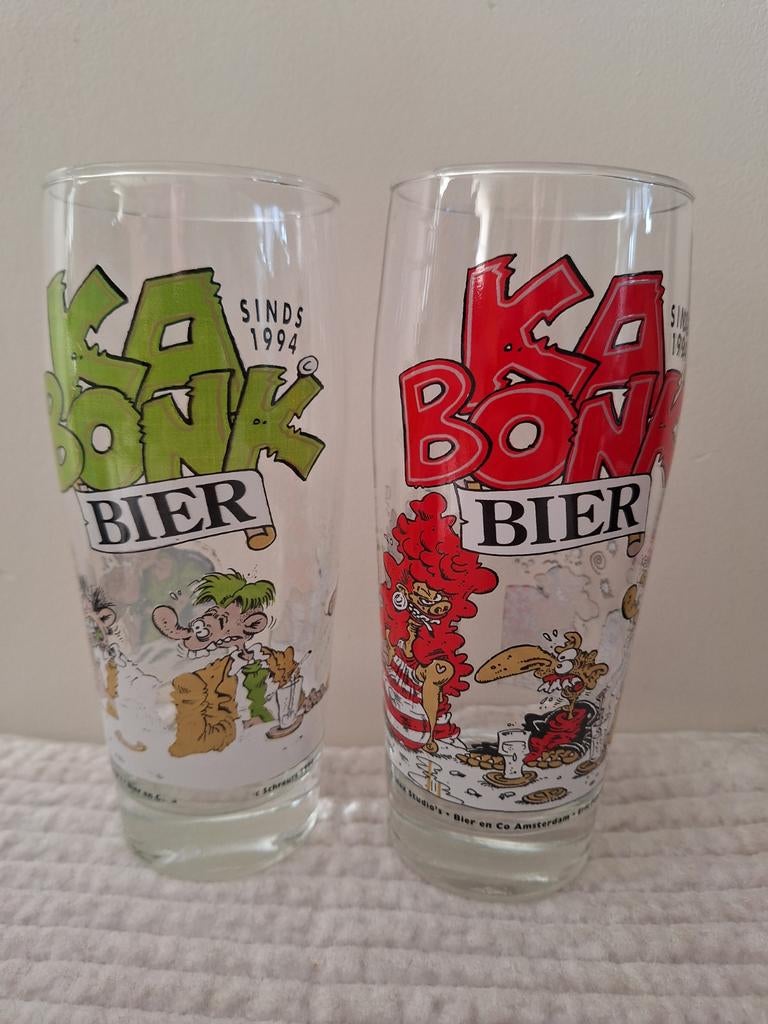 2 Vintage bierglazen Ka BONK Joop Klepzijker, Verzamelen, Ophalen of Verzenden, Zo goed als nieuw, Bierglas