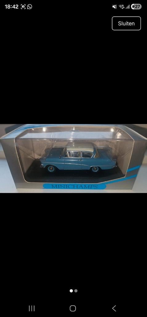 Minichamps Opel Rekord P1 1960 blauw, Verzenden, Zo goed als nieuw, Auto, MiniChamps