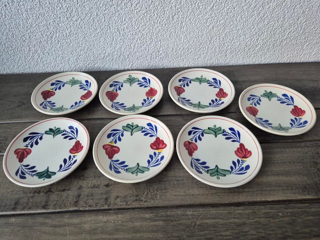 Boerenbont servies 7x petit four, gebaksbordjes izgs 11 cm., Huis en Inrichting, Keuken | Servies, Ophalen, Zo goed als nieuw