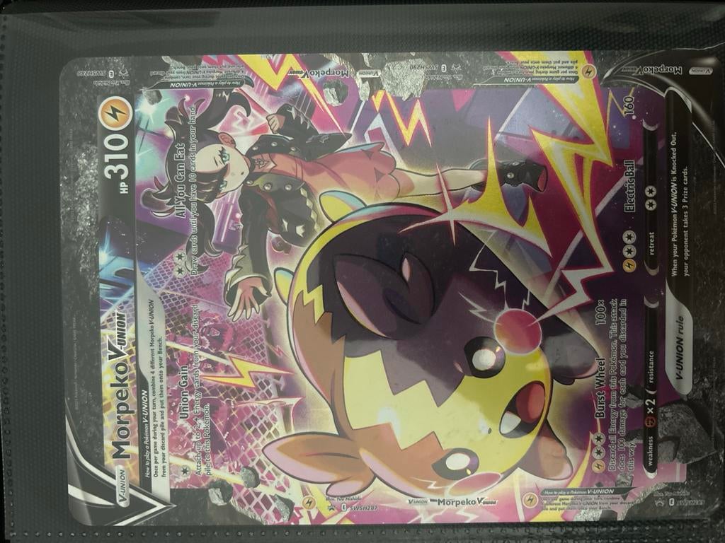 Morpeko V-UNION Oversized SWSH288/SWSH289 Pokémon Kaart, Ophalen of Verzenden, Zo goed als nieuw