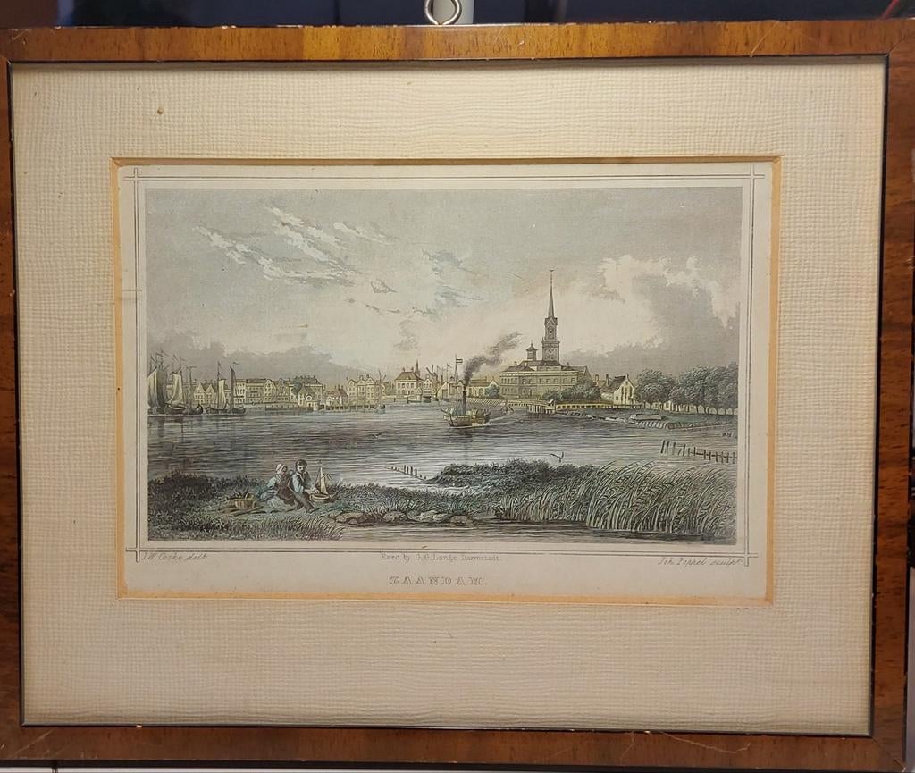 Oude prent van Zaandam ingelijst, Antiek en Kunst, Kunst | Etsen en Gravures, Ophalen of Verzenden