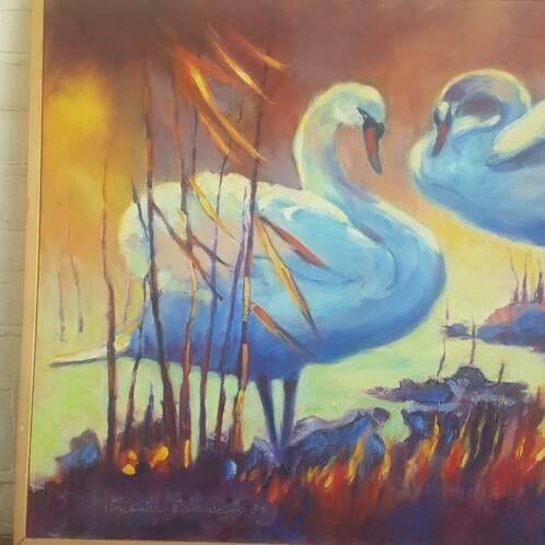 Olieverf twee Zwanen Annemiek Ramakers (1940 - 2019), Ophalen