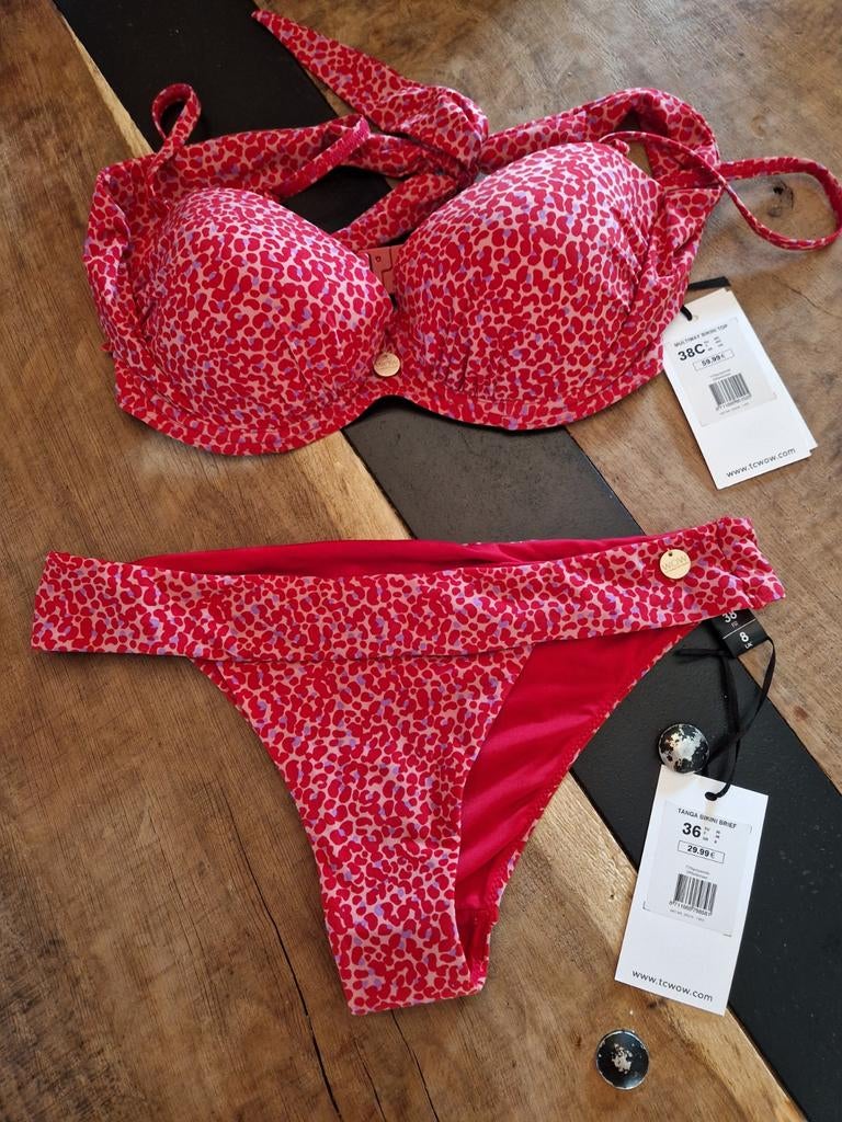 Bikini set - Top 38C, Broekje 36, Zo goed als nieuw, Bikini, Rood, TC WOW