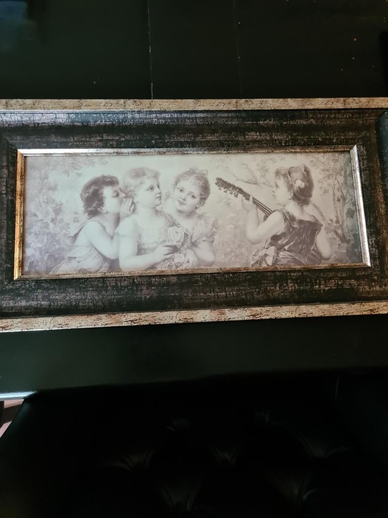 Schilderij meisjes met gitaar brocante, Ophalen, Zo goed als nieuw, Schilderij