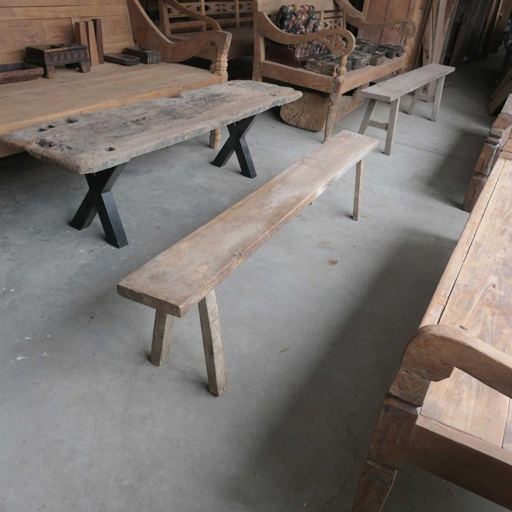 Landelijk dingklik bank tafel DK6 teak oud hout tuin terras, Ophalen of Verzenden