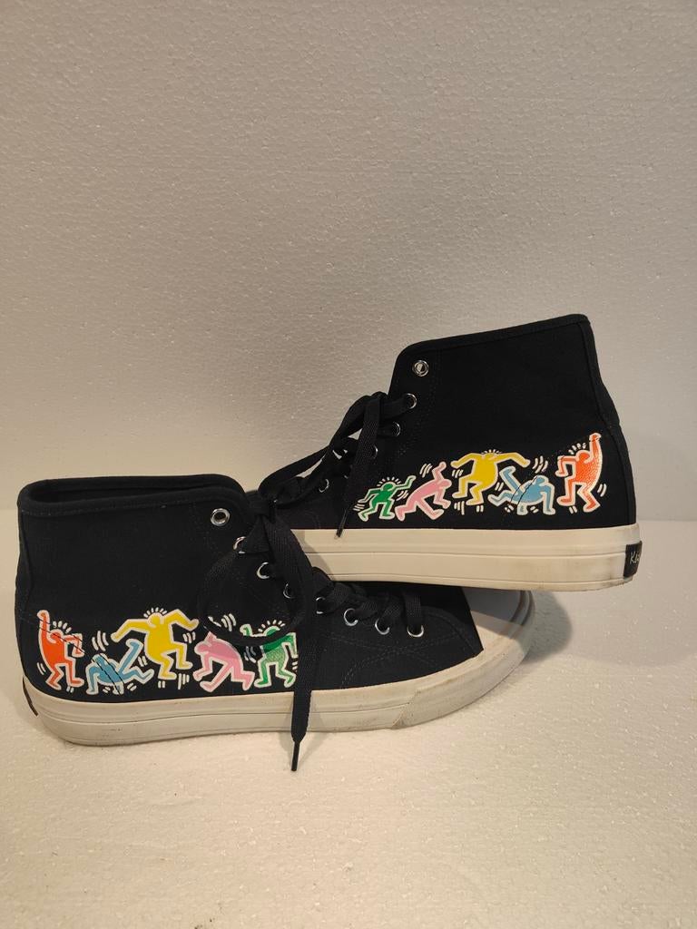 H&M x Keith Haring Canvas High Top Sneakers Navy maat 43, Kleding | Heren, Converse, Nieuw, Sneakers of Gympen, Verzenden