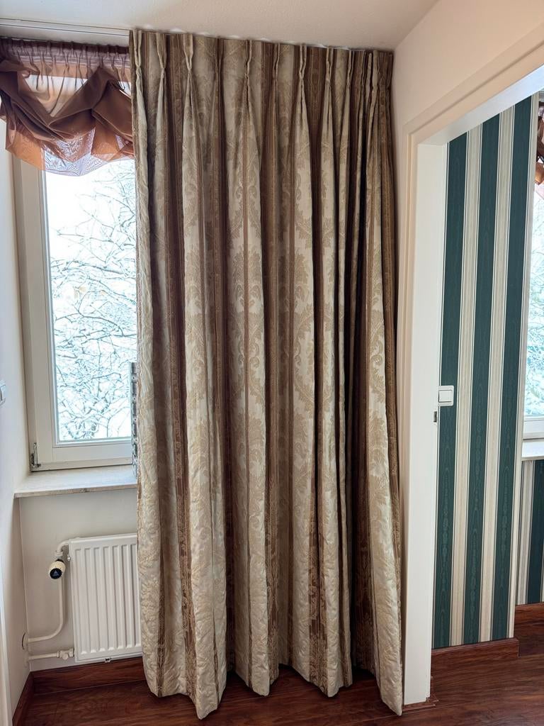 6 Kobe gordijnen, gevoerd met fluweel, 100 tot 150 cm, 200 cm of meer, Beige, Ophalen of Verzenden