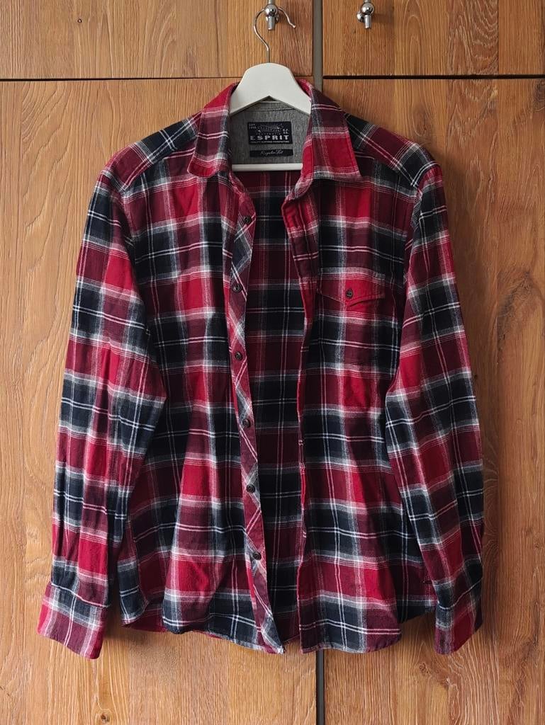 Houthakkers blouse geruit overhemd rood/grijs/wit Esprit - M, Kleding | Heren, Overhemden, Zo goed als nieuw, Esprit, Rood, Halswijdte 39/40 (M)