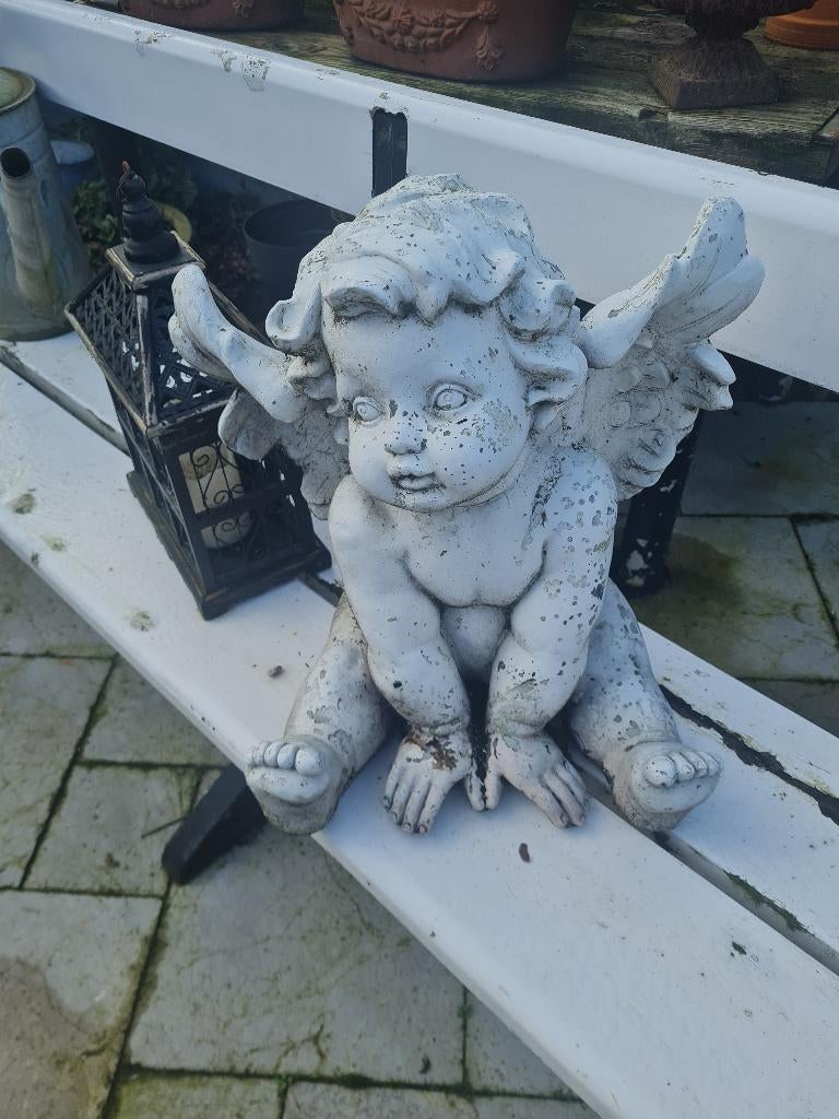 Oudere polystone engel groot model winterhard, Gebruikt, Engelenbeeld, Belle Vieille Brocante, Ophalen of Verzenden