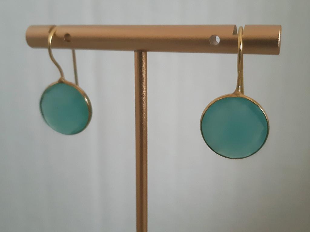 Vergulde Aqua Chalcedoon Oorbellen, Hangers, Nieuw, Met edelsteen, Goud