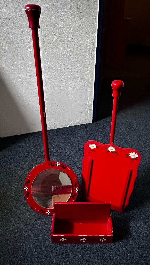 Handgeschilderde badkamer accessoires vintage retro jaren 70, Huis en Inrichting, Ophalen, Gebruikt, Rood