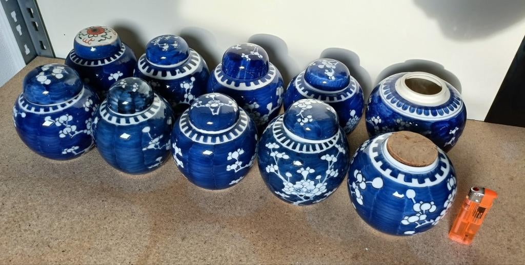 10 Chinese Gemberpotten, Prunus Cracked Ice Decor, Antiek en Kunst, Ophalen of Verzenden