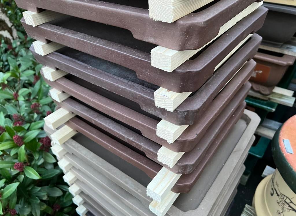 Bonsai onderzetters/schalen bruin ongeglazuurd Yixing div., Nieuw, Ophalen of Verzenden, Aardewerk, Rechthoekig