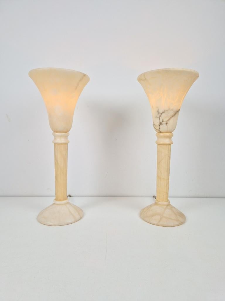 Set 2 Vintage Albast tafellamp Uplighter  Marmer Spain ‘70, Overige materialen, N, Vintage, Ophalen of Verzenden