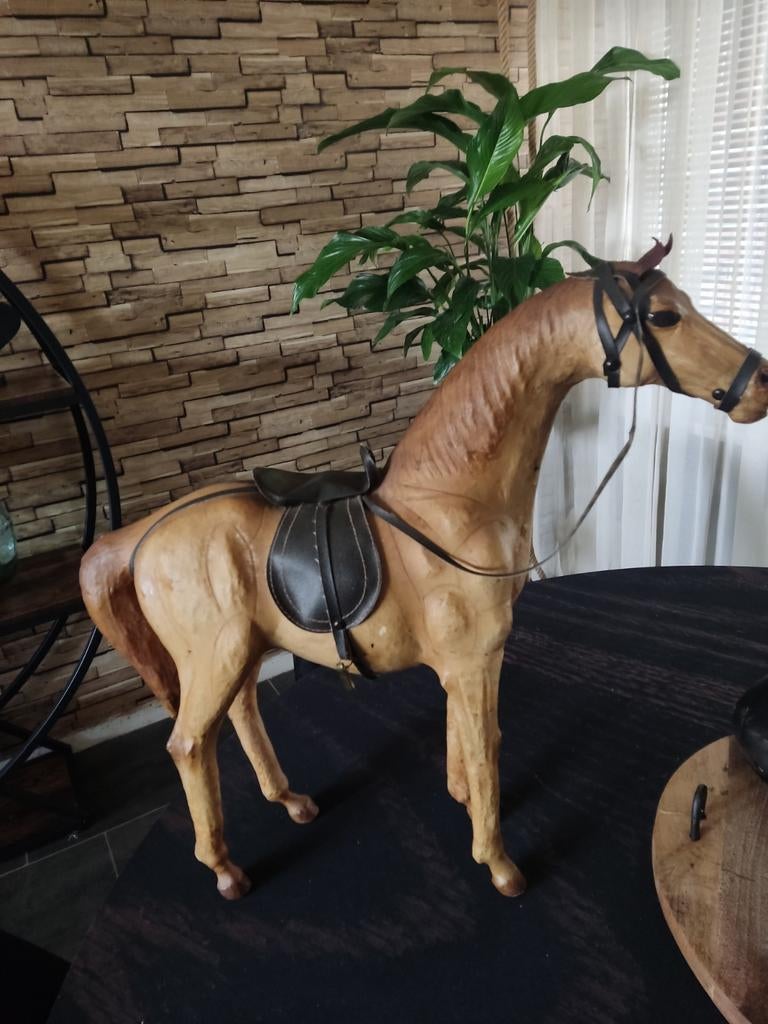 Prachtig Vintage Leren Paard (50cm) – Glazen Ogen – Topstaat, Ophalen of Verzenden
