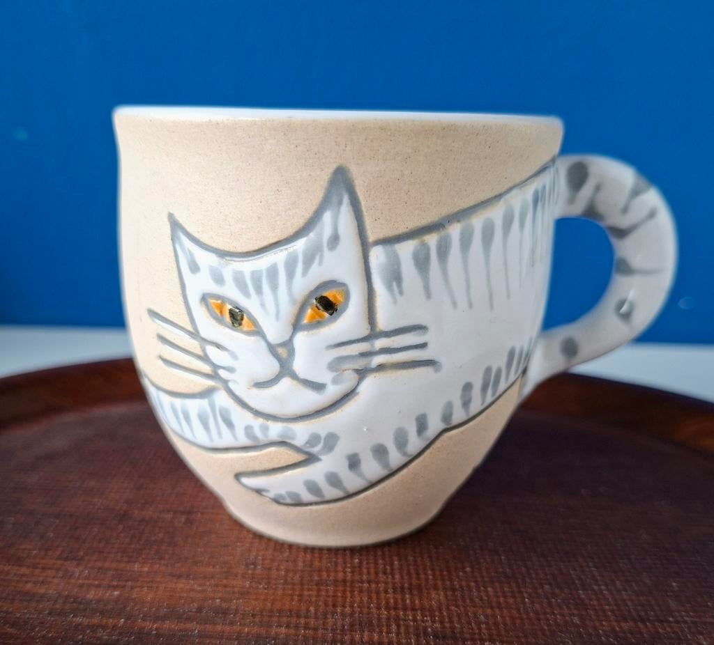 Gabriel Keramik mok/met kat/jaren 80, Huis en Inrichting, Keuken | Servies, Ophalen of Verzenden, Gebruikt, Overige stijlen, Kop(pen) en/of Schotel(s)