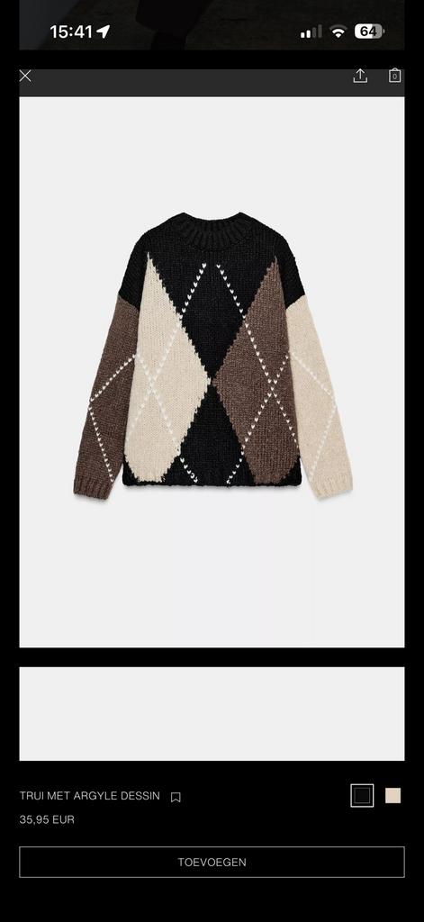 Tricot trui met ruiten zara M zwart ecru, Verzenden, Zo goed als nieuw, Zwart