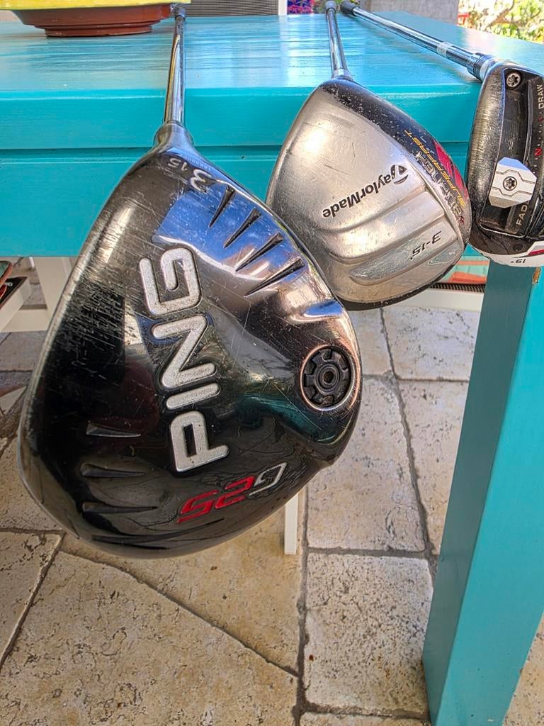 Golfclubs: Ping en Taylormade Houten 3 & 5 (3 voor 1), Sport en Fitness, Golf, Ophalen of Verzenden, Gebruikt, Club, Ping