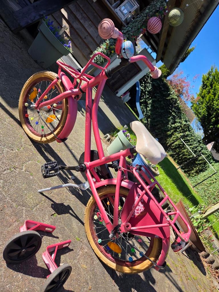 Roze 16 inch kinderfiets met zijwieltjes, Fietsen en Brommers, Ophalen, Gebruikt
