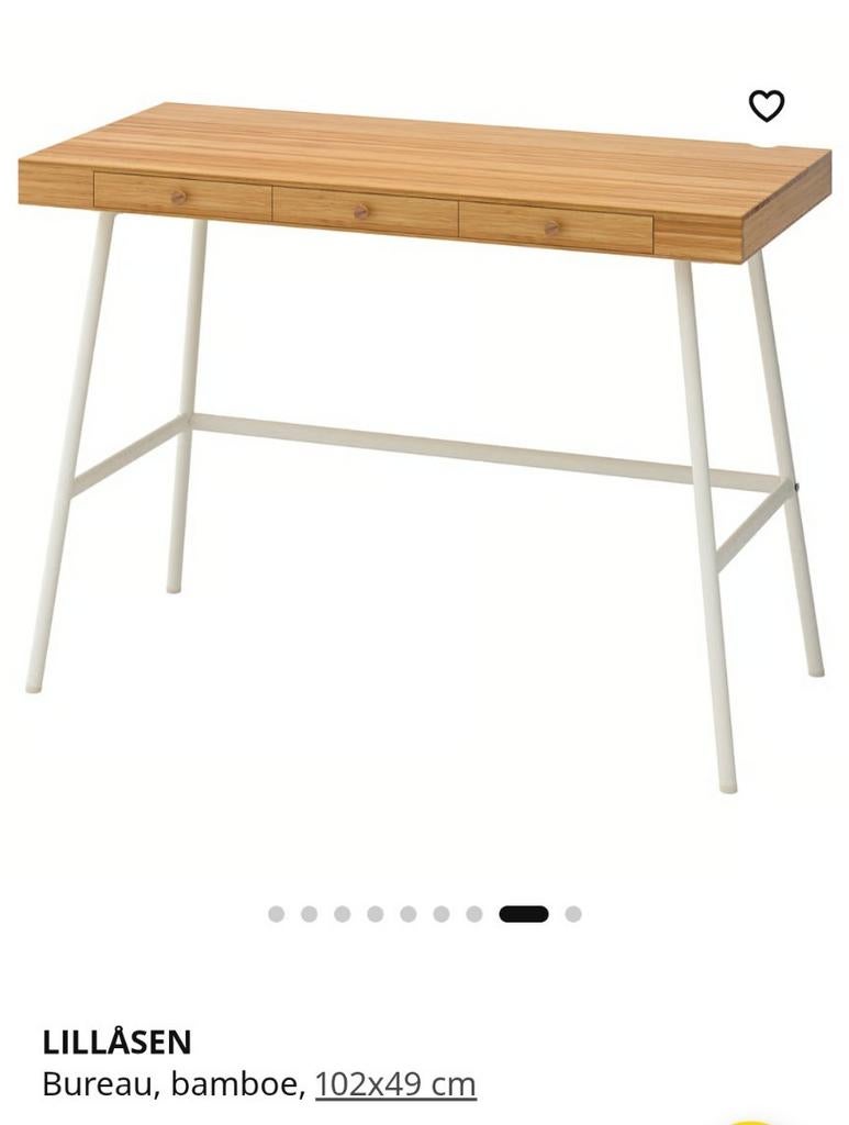 IKEA LILLÅSEN bureau bamboe blad met 3 lades, Huis en Inrichting, Bureaus, Ophalen