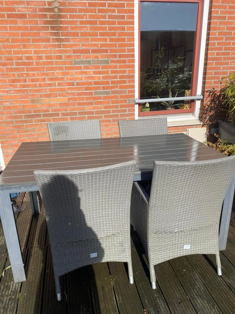 Tuinset B7 Club Collection - Grijs Wicker met Tafel, Tuin en Terras, Ophalen, 4 zitplaatsen, Gebruikt, Eettafel
