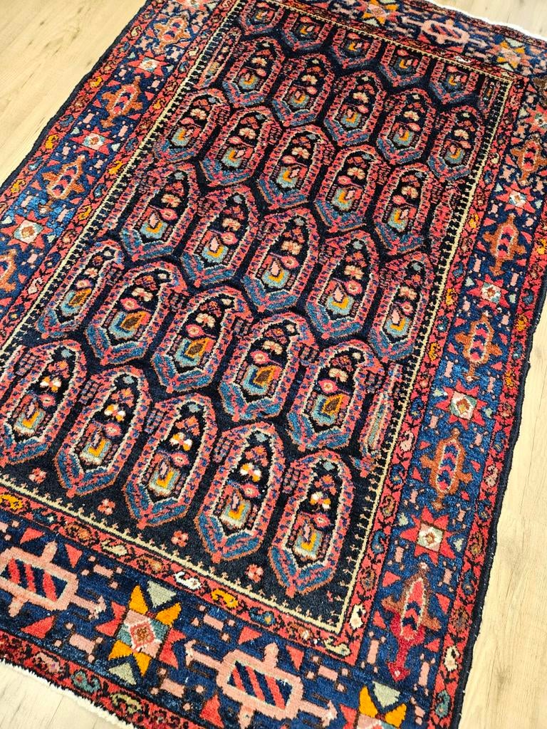 Vintage handgeknoopt perzisch tapijt hamadan 206x133, Info@SlatsAntiek.nl, Tweedehands, 100 tot 150 cm, Perzisch