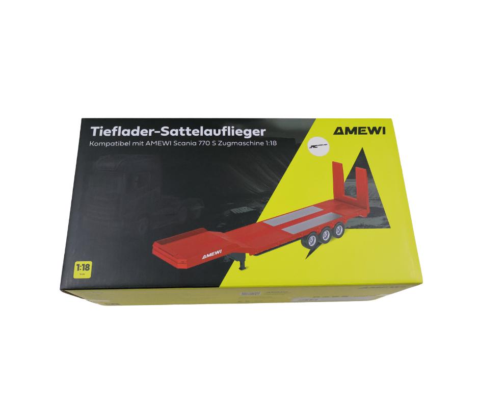 Huina Flatbed Semi-Trailer 3 Axles Scania 1:18 rood, Hobby en Vrije tijd, Modelbouw | Radiografisch | Auto's, Ophalen of Verzenden
