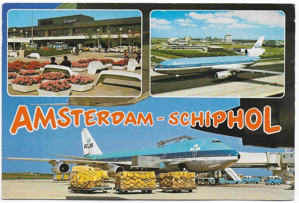 Amsterdam Schiphol Gelopen Ansichtkaart ( B5303 ), Verzamelen, Ansichtkaarten | Nederland, Ophalen of Verzenden, 1980 tot heden