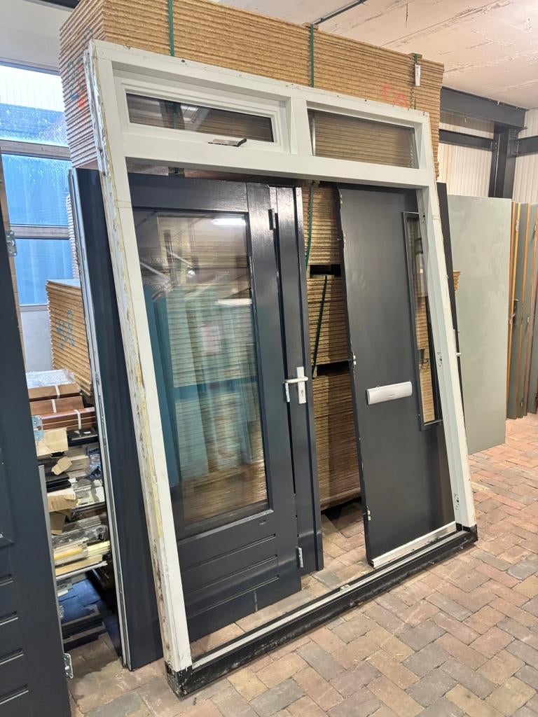 Hardhouten tuindeuren incl. kozijn van 193x248 cm (BxH), Ophalen, Gebruikt, Buitendeur, Schuifdeur