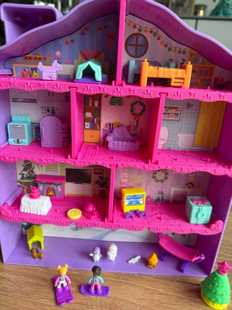 Polly Pocket Kersthuisje met poppetjes, Kinderen en Baby's, Speelgoed | Overig, Gebruikt, Meisje, Ophalen of Verzenden