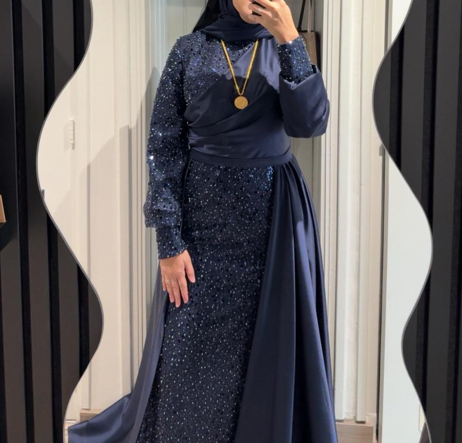 Gelegenheidsjurk - Abiye, Kleding | Dames, Maat 38/40 (M), Overige typen, Blauw, Ophalen of Verzenden