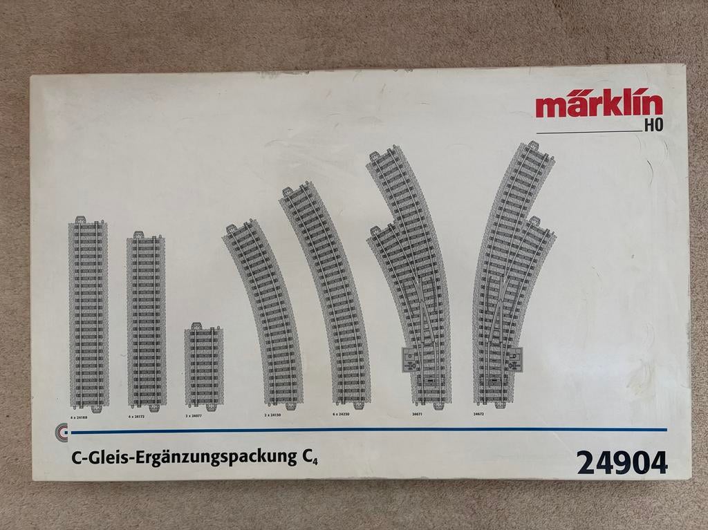 Märklin H0 C-rail uitbreidingsset C4 (24904) + Weichenlatern, Hobby en Vrije tijd, Modeltreinen | H0, Zo goed als nieuw, Rails