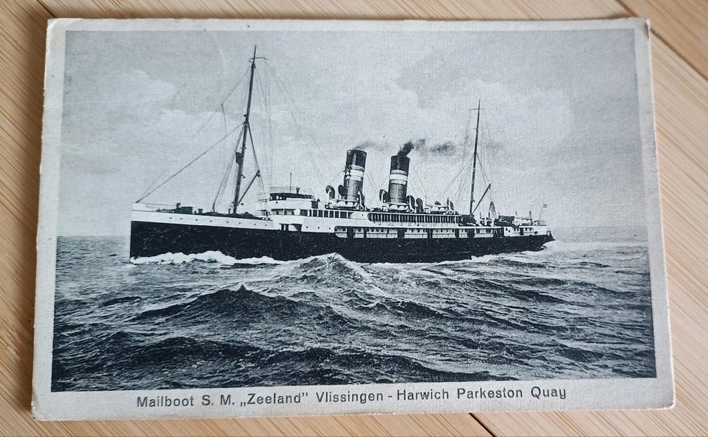 Ansichtkaart Mailboot Vlissingen -Harwich 1928, Ophalen of Verzenden, 1920 tot 1940, Gelopen, Zeeland
