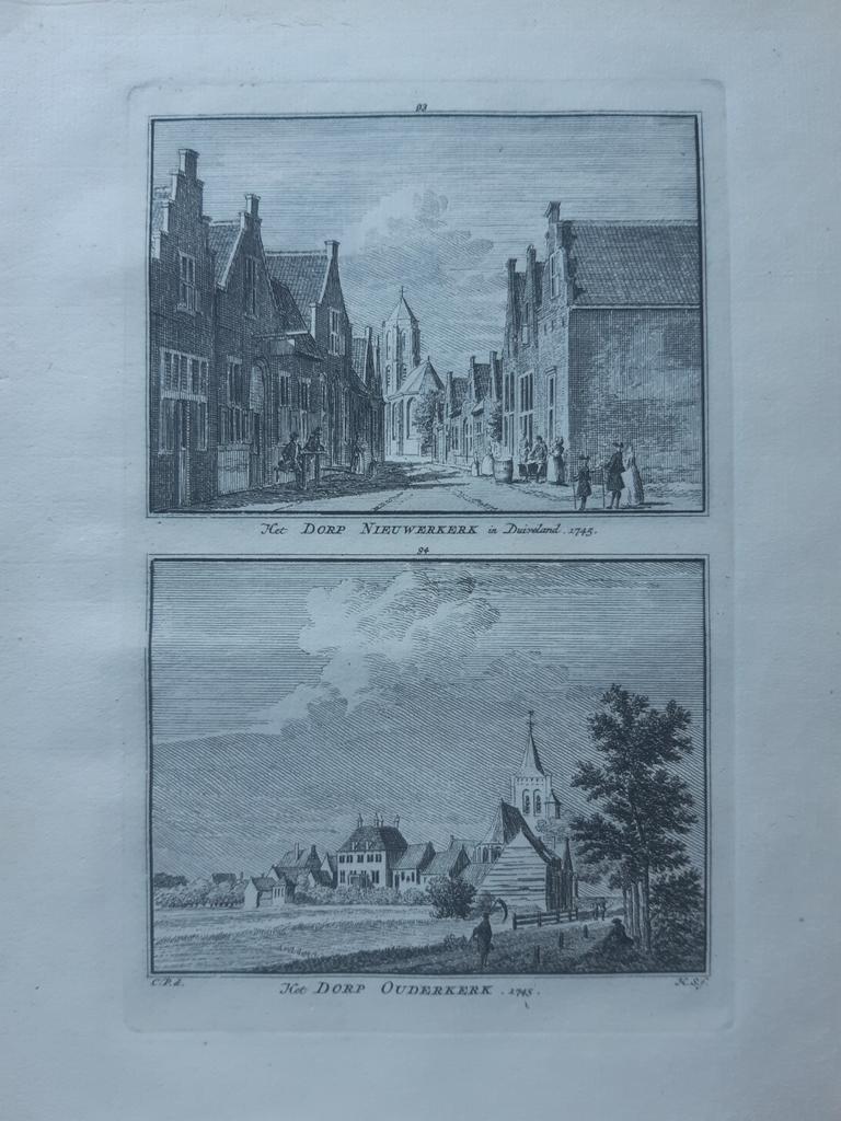 93-93*/ Dorp Nieuwerkerk en Ouderkerk Zeeland gravure 1754, Ophalen of Verzenden