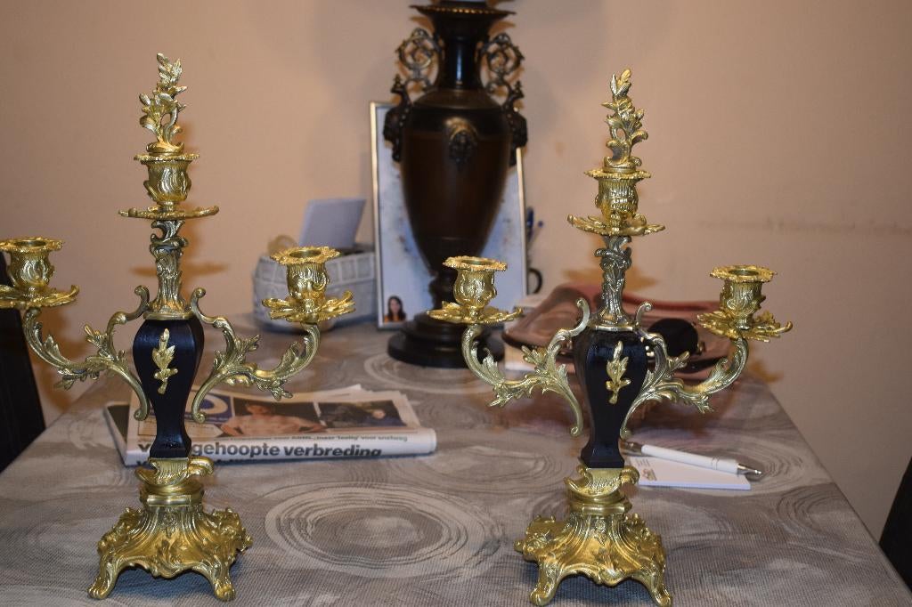 vergulden bronzen kandelaars, Antiek en Kunst, Ophalen of Verzenden, Koper of Brons