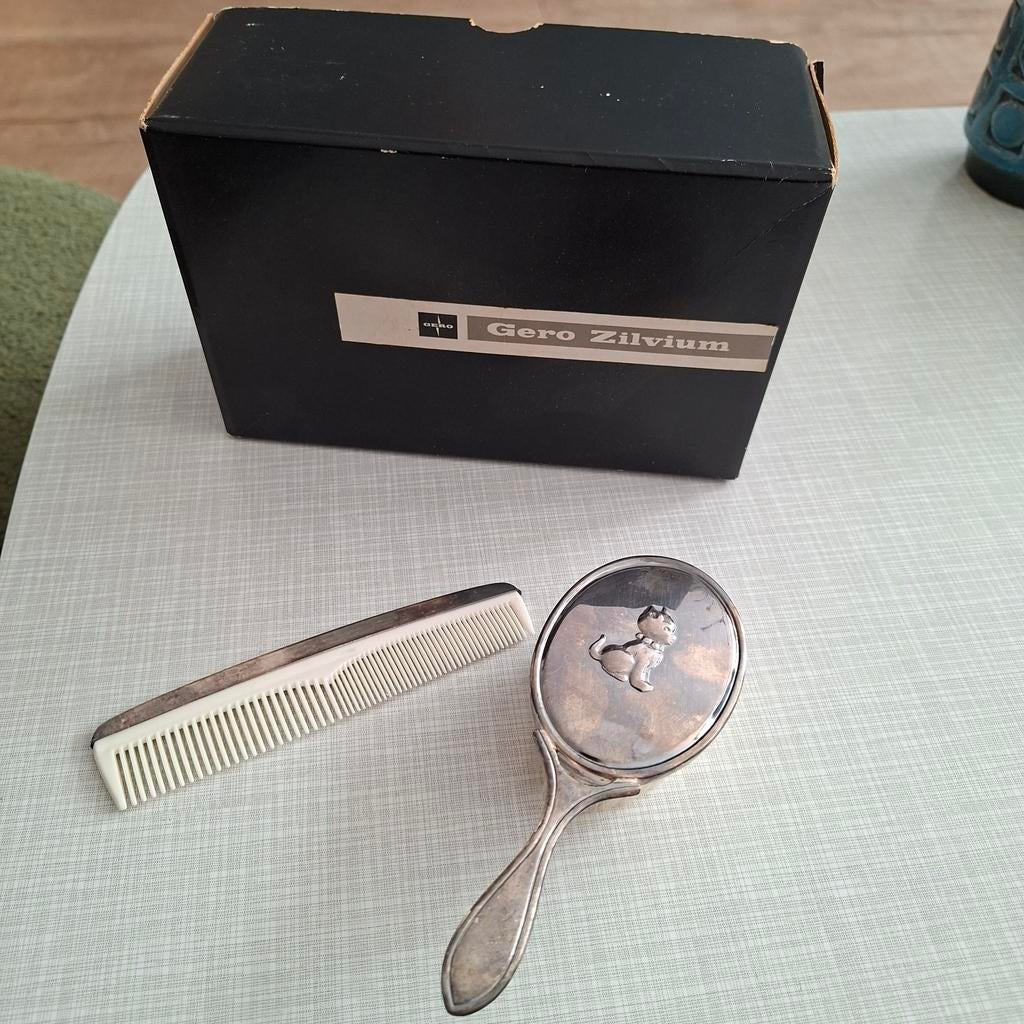 Antieke set van een kinder borstel en kam zilver, Antiek en Kunst, Antiek | Goud en Zilver, Ophalen of Verzenden